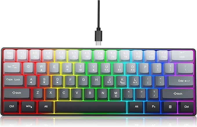 Snpurdiri 60% Wired Gaming Keyboard, 61 Keys RGB Backlit Ultra-Compact Small Gaming Keyboard, for PC/Mac Gamer, Typist, Travel, Easy to Carry on Business Trip (Grey-Black)
