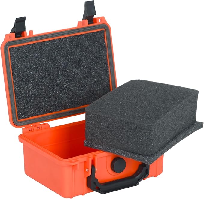 MEIJIA Portable All Weather IP67 Waterproof Protective Case, Hard Case,Camera Case With Customizable Foam,Fit Use of Drones, Cameras,Equipments, 8.12”x6.56”x 3.56” (Orange)