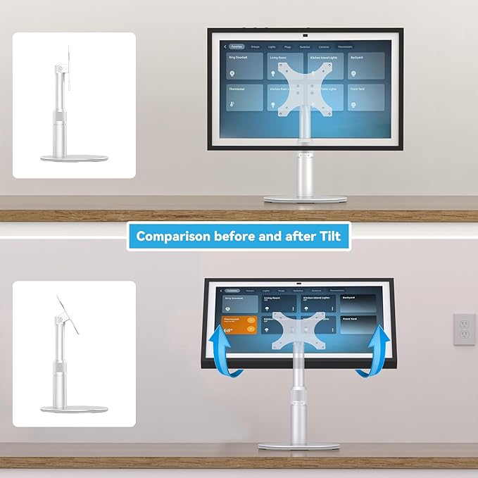Almoz Riser Stand for Echo Show 21, Show 15 (All Generations), Adjustable Height with Swivel and Tilt, Aluminum Holder Stand for Show 21, Sturdy Non-Slip Base, Easy Screw Assembly (Riser-Silver)