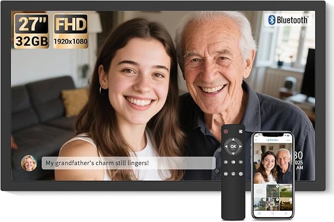 BSIMB Large Digital Picture Frame 27 Inch, 1920x1080 FHD WiFi Digital Photo Frame Electronic 32GB Display, Wall Mount Included, Share Pictures/Videos via App Easy Setup Gifts for Mom(Non-Touch), Black