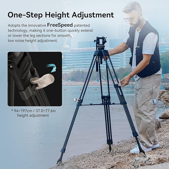 SmallRig AD-100 FreeBlazer Heavy-Duty Carbon Fiber Tripod System, 78" Video Tripod with One-Step Locking System, 360° Fluid Head and Dual-Mode Quick-Release Plate, Max Load 22 lbs for Camera -3989
