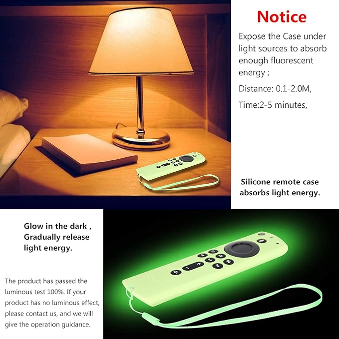 [2 Pack] Firestick Remote Cover Case (Glow in the Dark) Compatible with Fire TV Stick 4K (2018) Alexa Voice Remote Control (Green & Sky Blue)
