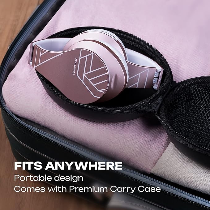 PowerLocus Bluetooth Over-Ear Headphones, Wireless Stereo Foldable Headphones Wireless and Wired Headsets with Built-in Mic, Micro SD/TF, FM for iPhone/Samsung/iPad/PC (Rose Gold)