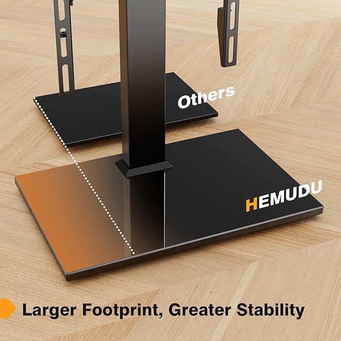 Universal TV Stand - Table Top TV Stand for 27-60 inch LCD LED TVs - 6 Level Height Adjustable TV Base Stand with Tempered Glass Base & Wire Management, VESA 400x400mm