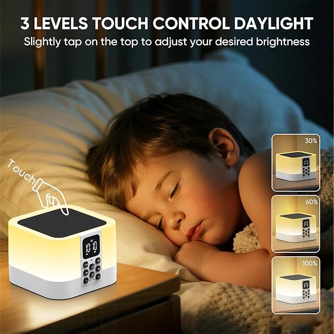 Night Light Bluetooth Speaker, Baby Nursery Night Lamp for Breastfeeding, Alarm Clocks for Kids, 30 Sounds Machine & Sleep Timer, Touch Bedside Lamp, 8 Color Changing, Gifts for Teens Boys