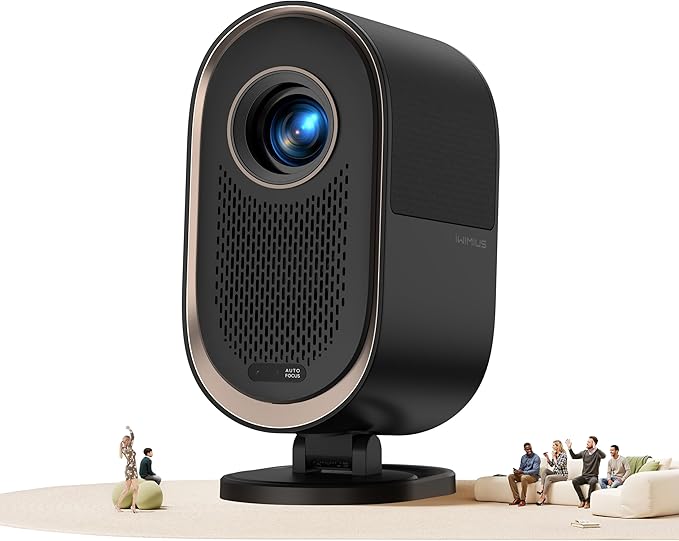 [AI Auto Focus] Projector with WiFi6 and 2-Way Bluetooth, 20W Speakers, 1080P Home Theater Movie Proyector, Fully Sealed Projector w/ HDMI ARC, iWIMIUS for Indoor&Outdoor (Black, Standard)