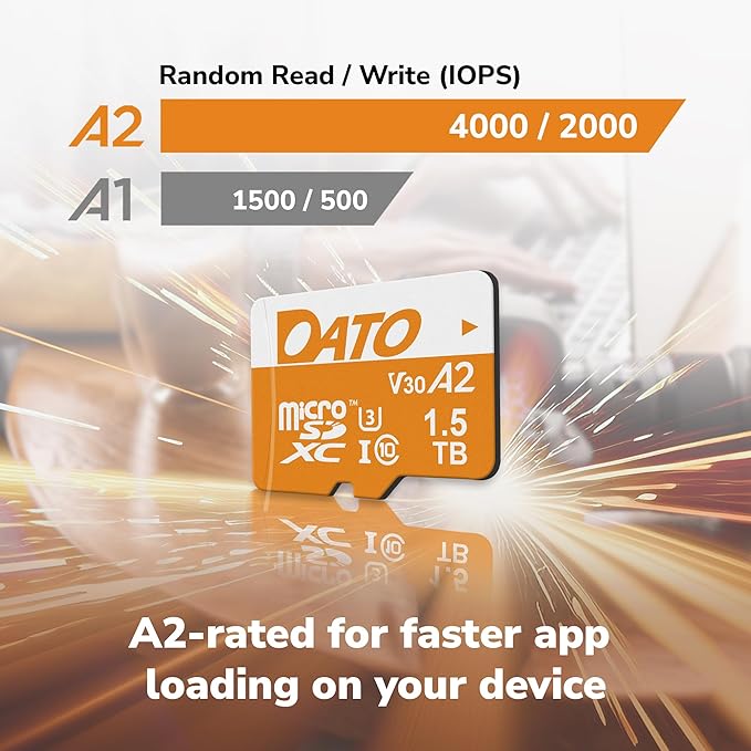 DATO 512GB Advance Plus microSDXC Memory Card, UHS-I, C10, U3, V30, A2, 4K UHD, Up to 160/150 MB/s, for Mobile Phones, Tablets, Gaming Consoles, Cameras, Drones, and Professional Equipment