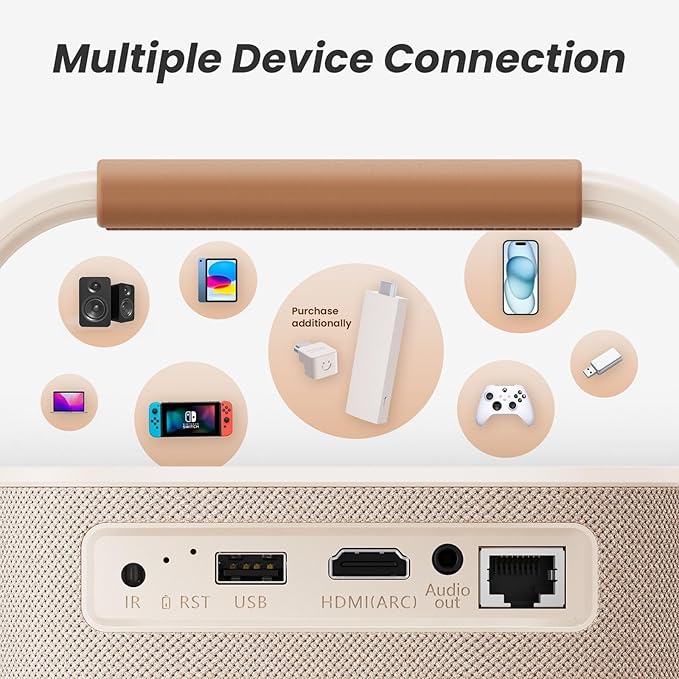 Yaber T2 Outdoor Projector with WiFi 6 and Bluetooth, Battery Powered Projector with Native 1080P & JBL Speaker, Smart Movie Projector for Inside and Outside, Compatible with TV Dongle (Not included)