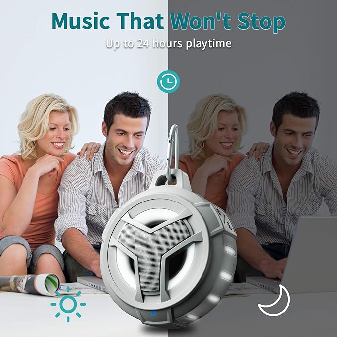 EBODA Shower Bluetooth Speaker, IPX7 Waterproof Portable Floating Speakers with Loud HD Sound, True Wireless Stereo Speaker with LED Light, 24H Play for Shower Pool Beach, Gifts for Men, Women - Gray