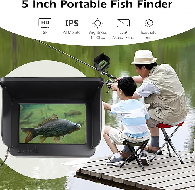 Underwater Fishing Camera, Fishing Camera with Infrared Night Vision Light and Upgraded HD Lens,Portable Fish Finder with 98ft Cable for Ice Lake Boat Kayak Fishing, Waterproof