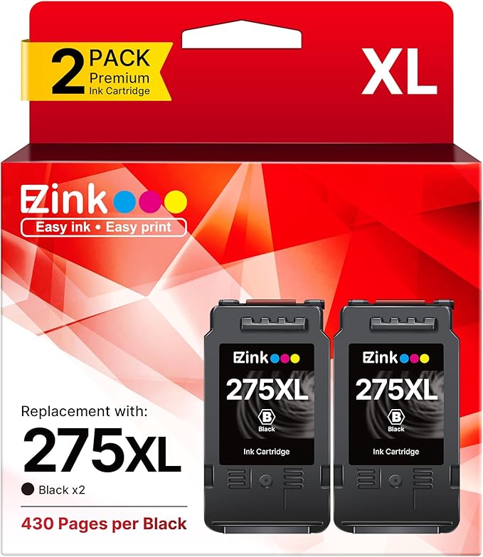 275XL PG275 Black Ink Cartridges Replacement for Canon Ink 275 for 275XL Ink Cartridges for Canon Printers PIXMA TS3520 TS3522 TS3720 TS3722 TR4720 TR4722 TR4723 (2 Black)