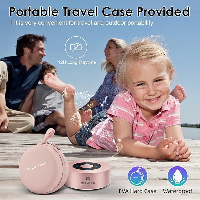 XLEADER Mini Bluetooth Speaker (Travel Case Provided) HD Sound&Rich Bass, Touch Design, 12-15H Playtime, Support Aux Input, Micro SD, Mic, for iPhone Laptop Shower Office, Ideal Gifts, Pink Rose Gold