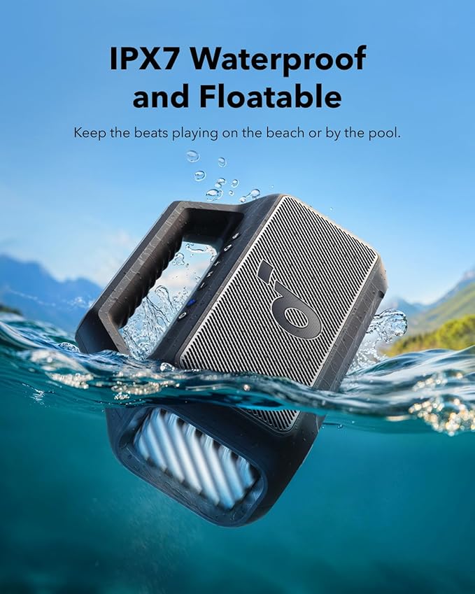 soundcore Boom 2 By Anker, Outdoor Speaker, 80W, Subwoofer, BassUp 2.0, 24H Playtime, IPX7 Waterproof, Floatable, RGB Lights, USB-C, Custom EQ, Bluetooth 5.3, Portable for Camping, Beach, and Backyard