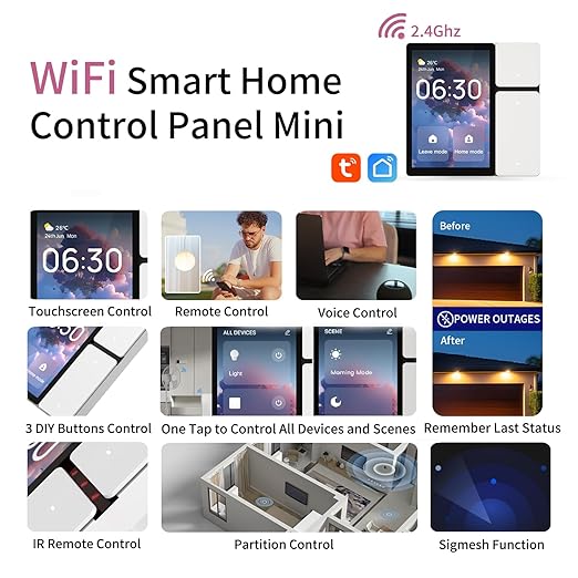 DIY WiFi Smart Switch, 3-Switch Smart Home Control Panel Mini, 3.5 inch with LCD Touchscreen and Sigmesh, IR Remote Control, Tuya/Smart Life App, Partition Control, FCC Certificated, ETL Listed