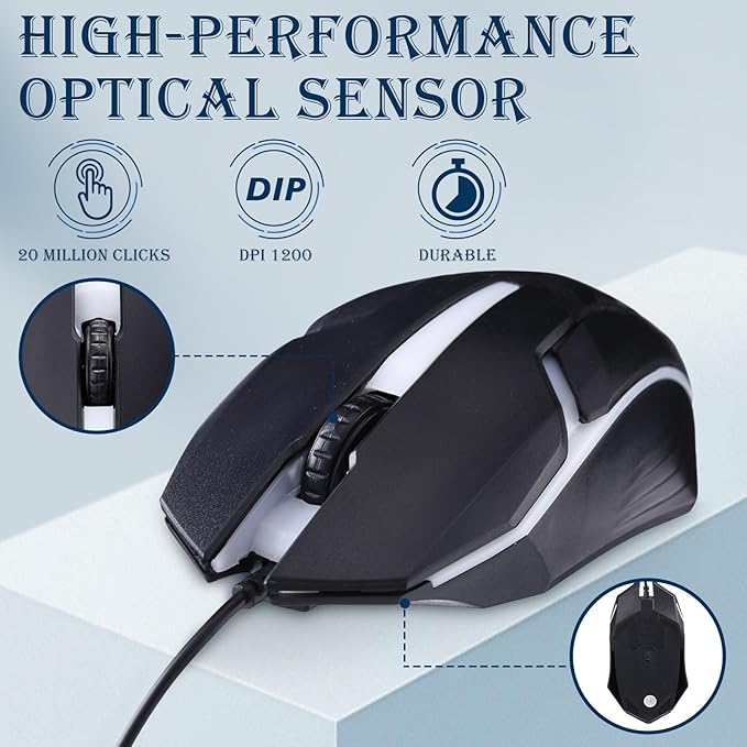 Sratte 10 Pack Black USB Wired Mouse Bulk 1200 Dpi RGB Optical Computer Mouse 3 Button 7 Color LED Backlit Wired Ergonomic USB for Gaming Office Desktop Laptop Gamer Computer