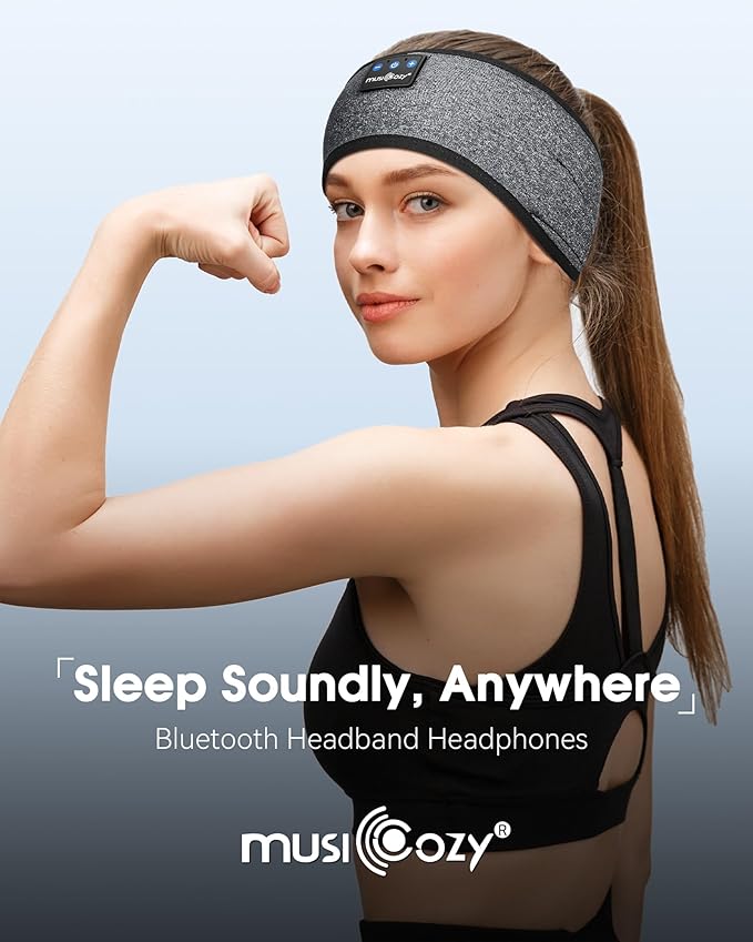 MUSICOZY Bluetooth 5.4 Sleep Headphones Sports Headband Headphones, Wireless Earphones Music Sleep Earbuds for Side Sleepers Sleeping Eye Mask for Women Men Workout Running Cool Unique Gifts