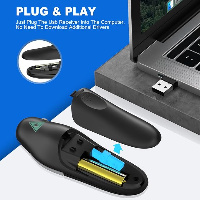 QUI Presentation Clicker Wireless Presenter Remote Clicker for PowerPoint Presentation Remote, PowerPoint Slide Advancer for Mac/Windows/Linux, Google Slide/PPT/Keynote, Type-c, Black