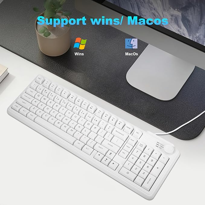 HUO JI 99 Keys RGB Wired Gaming Keyboard with Number Pad Knob,Mechanical Feeling Gaming Keyboard with Multimedia Keys,One-Touch Backlit, Anti-Ghosting, Compatible with PC, Mac, PS4/5, Xbox