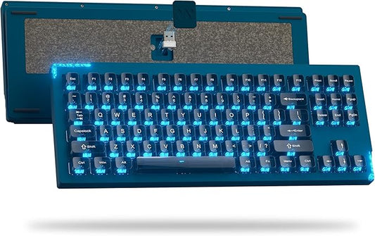 SK87 75% Wireless Gaming Keyboard QMK/VIA, Full Aluminum Transparent keycaps Mechanical Keyboard, Bluetooth 5.0/2.4GHz/USB-C Wired Programmable Keyboard, Hot Swappable, POM Linear Switch (Blue)