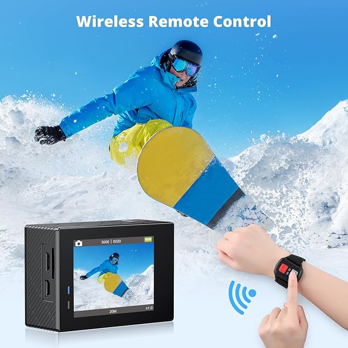 AKASO Brave 4 Action Camera 4K 30fps Ultra HD WiFi Sport Cameras with 170° FOV, Image Stabilization, 131FT Waterproof Underwater Camera with 2x1050mAh Batteries, Bicycle Accessories Kit