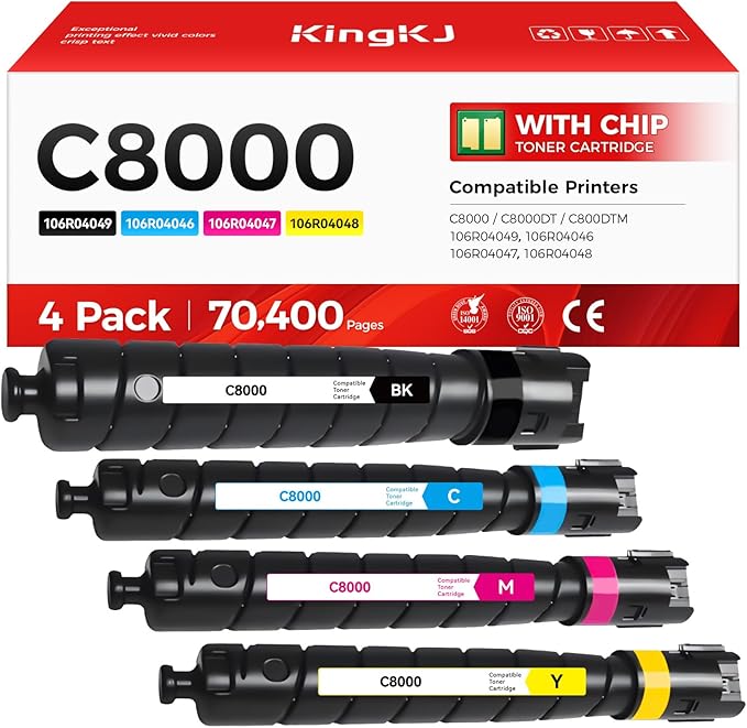 VersaLink C8000 High Capacity Toner Cartridge Set 4-Pack Replacement for Xerox 106R04049 106R04046 106R04047 106R04048 Compatible with Xerox VersaLink C8000 C8000DT C800DTM Printer Black Cyan Magenta