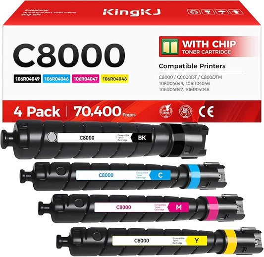 VersaLink C8000 High Capacity Toner Cartridge Set 4-Pack Replacement for Xerox 106R04049 106R04046 106R04047 106R04048 Compatible with Xerox VersaLink C8000 C8000DT C800DTM Printer Black Cyan Magenta