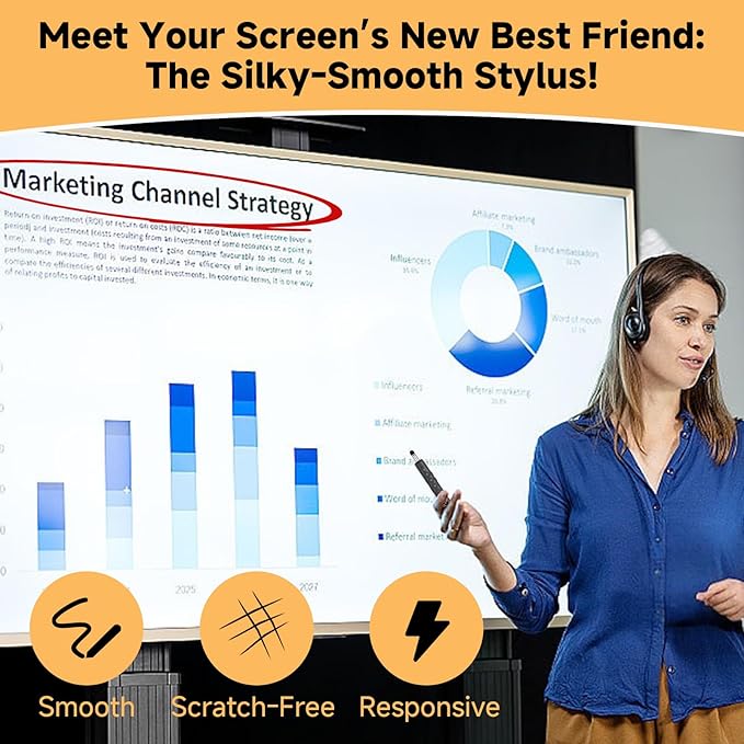 Wireless Presentation Clicker with Retractable Pointer and Stylus, Compatible with PowerPoint Google Slides Keynote, for Mac Windows Computer, Classroom and Office Use