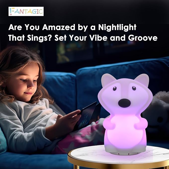 Combined Bluetooth Speaker & Nightlight With 9 Color Emissions, Child Friendly Silicone & BPA Free, USB Recharging, Receives Audio From Computer, Phone Or Tablet, and includes Remote Control (Fox)