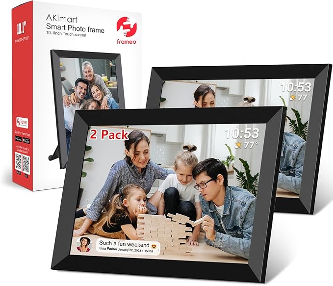 32GB FRAMEO 10.1 Inch Smart WiFi Digital Photo Frame 1280x800 IPS LCD Touch Screen, Auto-Rotate Portrait and Landscape, 32GB Memory, Share Moments Instantly via Frameo App from Anywhere 2 Pack