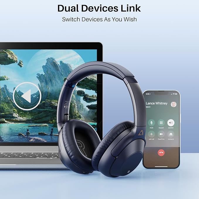 Bluetooth 5.2 Hybrid Active Noise Cancelling Headphones for Airplane Travel, 90H Playtime Wired and Wireless Over Ear ANC Headset for Adults, Android, Home Office