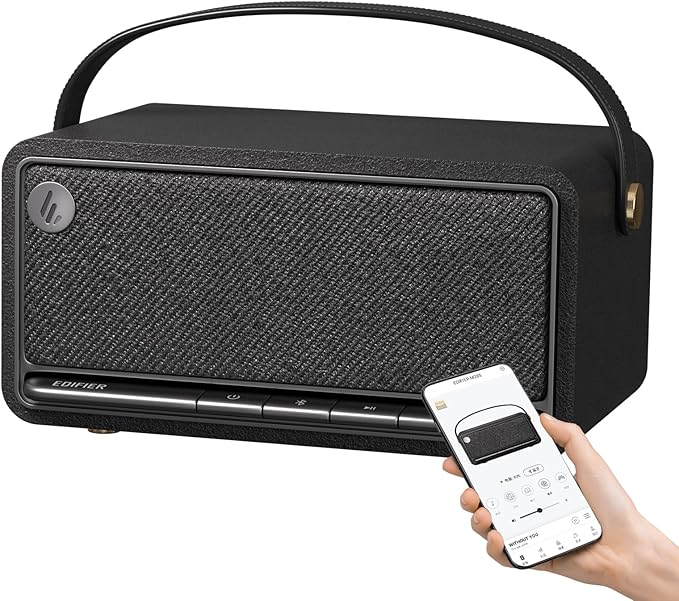 Edifier Retro Wood Bluetooth Speaker, Wireless Portable Speakers with 40W Hi-Res Audio, Stereo Pairing ConneX App, USB and TF Card Black