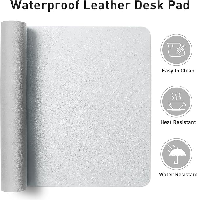 Aothia Leather Desk Pad Protector, Mouse Pad, Office Desk Mat, Non-Slip PU Leather Desk Blotter, Laptop Desk Pad, Waterproof Desk Writing Pad for Office and Home (Barely Grey, 36" x 17")