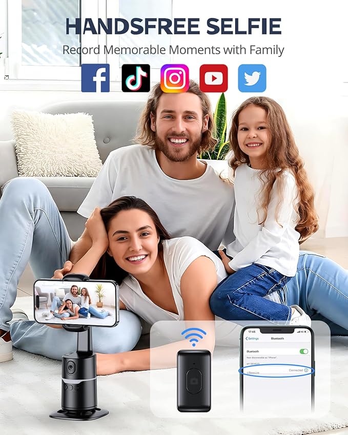 UBeesize Auto Face Tracking Tripod with Adjustable Desk Tripod, 360° Rotating vlogging kit for iPhone with Remote & Gesture Control, Rechargeable Selfie Fill Light, No App Required