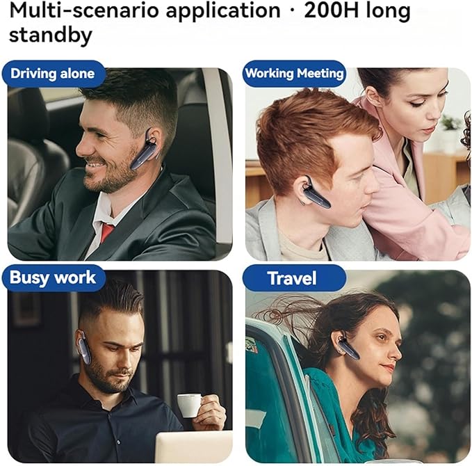 Bluetooth Headphones, Wireless Bluetooth Headphones with ENC Call Noise Cancellation, 30 Hours Talk Time 200 Hours Standby Time, LED Power Display, for Truck/Driver/Business, Universal Smartphone