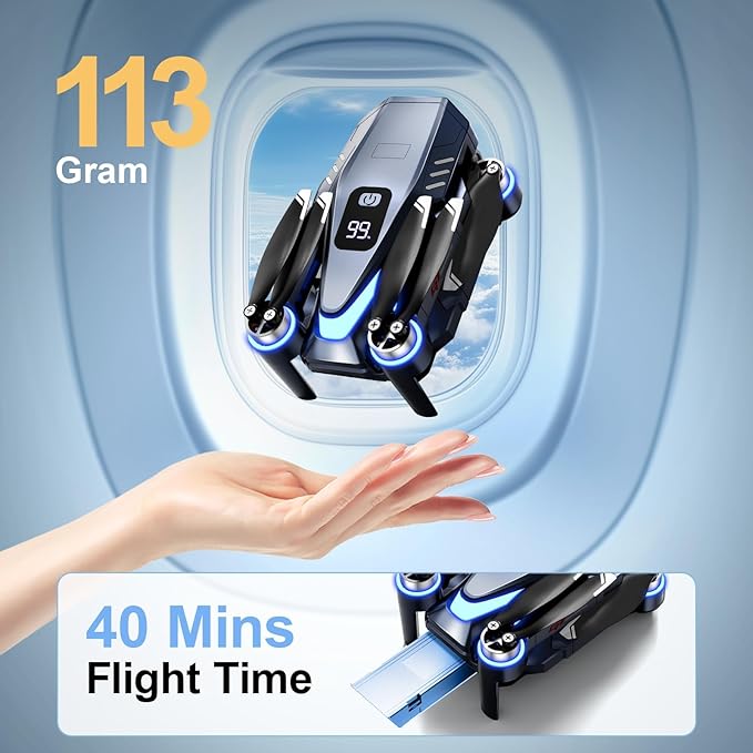 Digital Display Drones with Camera for Adults 4k FPV Foldable Drone with Brushless Motor Altitude Hold Mini Drone 3D Flip Drone for Adults Under 249g