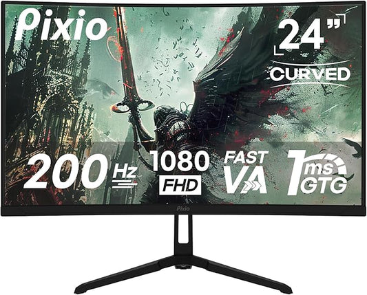 Pixio PXC248 Wave 24 inch 200Hz Refresh Rate FHD 1080p Resolution 1500R Curve Fast VA Panel 1ms GTG Response Time Adaptive Sync HDR Curved Gaming Monitor