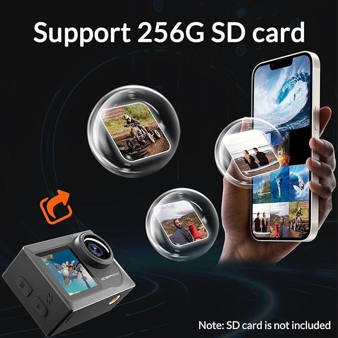 icefox i8 Action Camera with 4K 60FPS 20MP, 5X Zoom, Underwater Waterproof Camera with Optimized EIS, Video & Photo Editing by Snap Pro App, WiFi Remote Control for Diving, Cycling and Vlogging