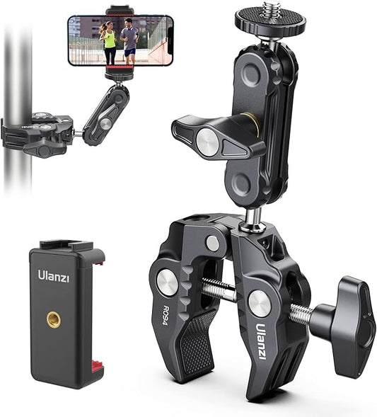 ULANZI Super Clamp Camera Clamp Mount Monitor 360° Ballhead Magic Arm Double Ball Head Adapter with 1/4"-20 & 3/8"-16 Thread ST-07 Phone Tripod Mount
