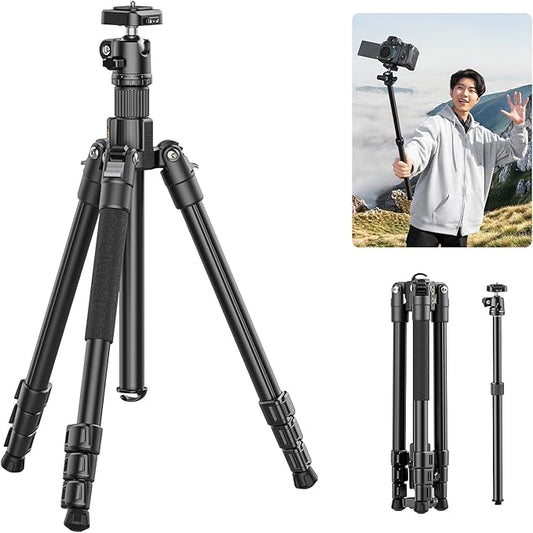 ULANZI TT53 Camera Tripod, 70.8” Travel Tripod for DSLR/Phone, Heavy Duty Fold Portable Stand with 360° Ball Head UKA Quick Release Plate, Lightweight Compact for Photography Vlogging Video Shooting