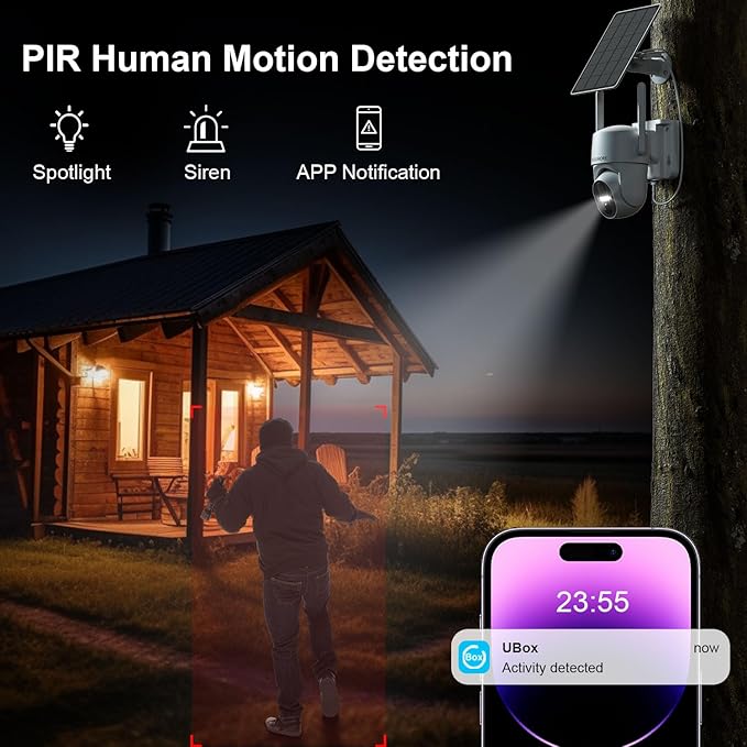 4G LTE Cellular Security Cameras Wireless Outdoor, No WiFi Security Camera, Solar Outdoor Camera Wireless, Smart Human Detection with SIM Card, Color Night Vision (2 Pack)