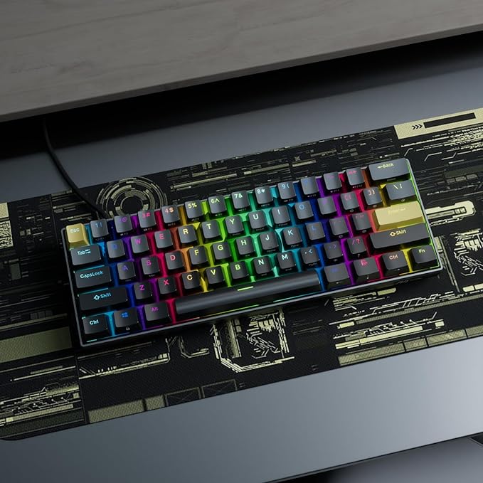 RK ROYAL KLUDGE C61 HE Gaming Keyboard 60% Wired Mechanical Keyboard with Hall Effect Magnetic Switch 8000Hz Polling Rate Rapid Trigger RGB Backlit, 61 Keys, Black Yellow