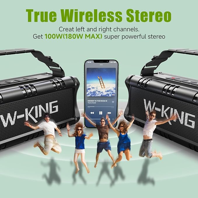 W-KING Bluetooth Speaker, 90W Max Portable Outdoor Speaker Loud, IPX6 Waterproof/50W Deep Bass Subwoofer/40H/EQ/Dual Pairing/TF/AUX, Large Boombox Speakers Bluetooth Wireless for Party/Beach/Jobside