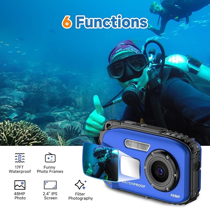 Underwater Floating Digital Camera – 48MP HD Bare-Body Waterproof Camera, No Case Needed for Underwater Fun & Childhood Memories (Blue)