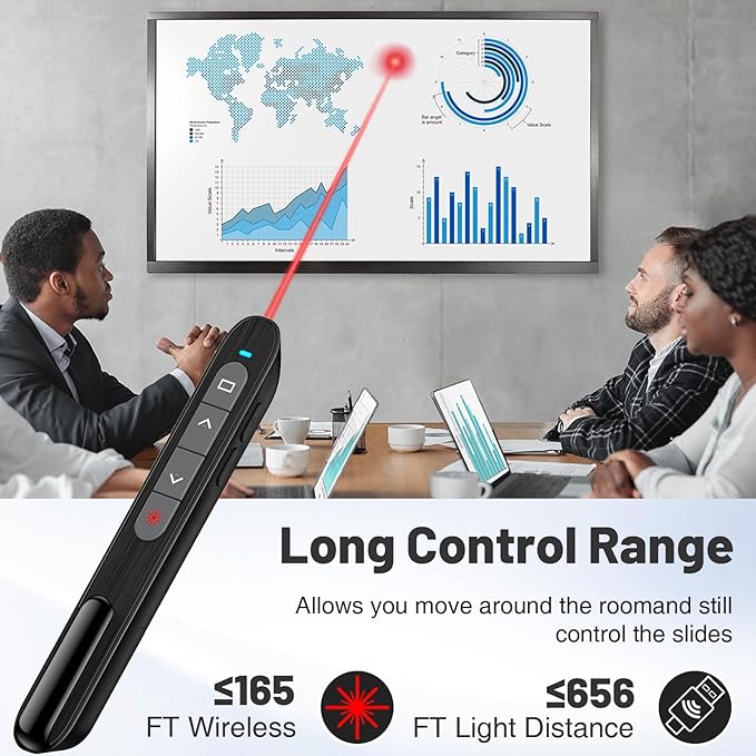 2-in-1 USB Type C Presentation Clicker with Red Light Pointer, Rechargeable Wireless Clicker for Powerpoint Presentations Support Hyperlink Volume Control, Presentation Remote for Mac Windows Keynote