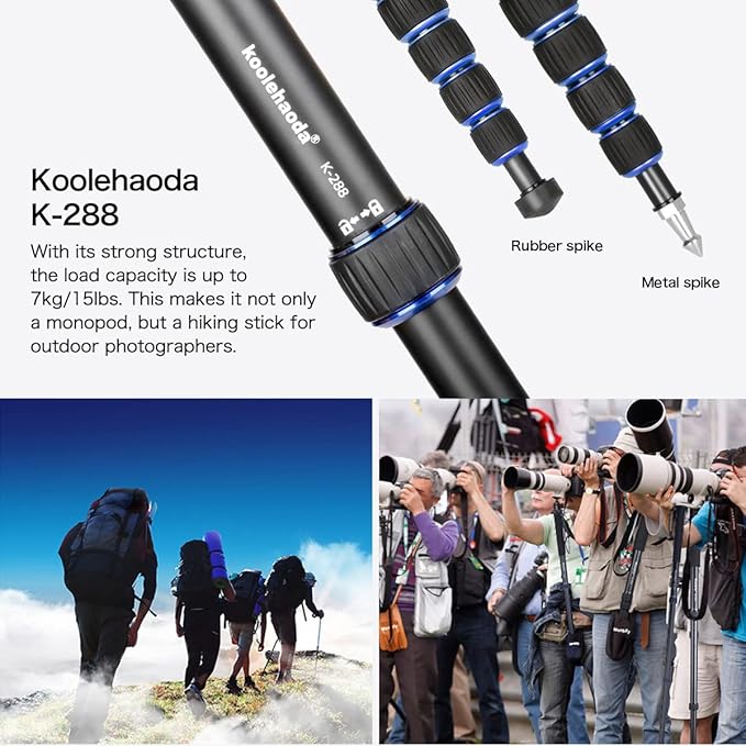 Koolehaoda Extendable Camera Monopod with Foldable Tripod Support Base, Aluminium Alloy, 20-66inch Adjustable Portable Travel Monopod for Nikon Sony DSLR, Maximum Load of 5 kg