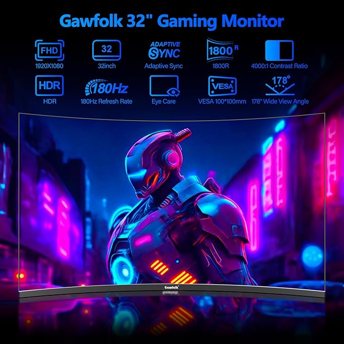 32 inch Gaming Monitor 1800R Curved Computer Monitors 165HZ / 180HZ PC Monitors VA Screen for Home, Office and Dormitory, FHD 1080P Computer Monitor Support HDMI & DP