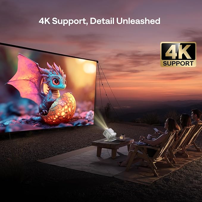 Aurzen BOOM mini Google TV 4K Supported Smart Portable Projector with WiFi and Bluetooth, Outdoor & Home Movie Projector with 20W Speakers DoIby Audio, Real-Time Focus, 500 ANSI Lumens, Off-white