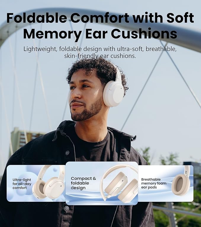 Edifier W820NB Plus Gen 2 Wireless Over-Ear Noise Cancelling Headphone, -49 dB ANC, LDAC Hi-Res Audio, 88H Playtime, Spatial Sound, Volume Guard, Bluetooth V6.1 & Multipoint, Fast Charge - Ivory