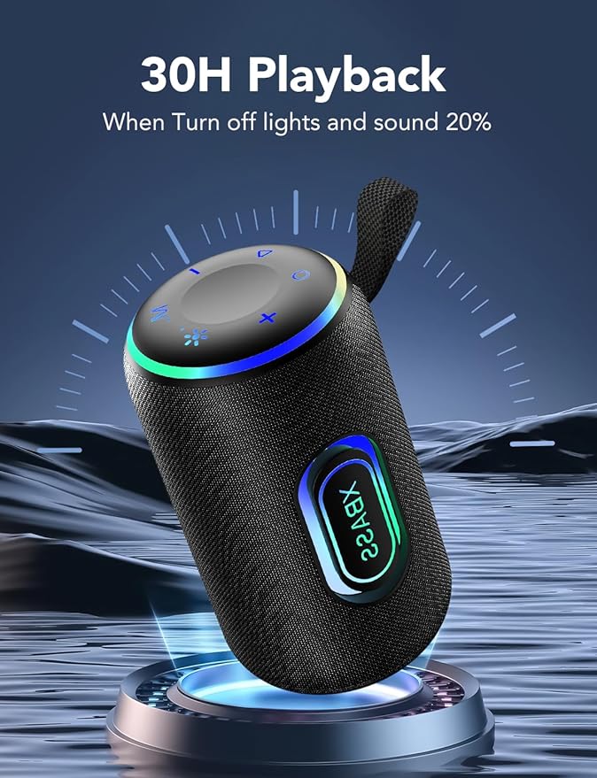 Portable Bluetooth Speaker, Bluetooth 5.4 Speaker, 30W Dual Speaker, 2.0 Channel, Deep Bass, 30H Playtime, Colorful RGB Lights, IPX7 Waterproof, TWS pairing for Outdoor/Home/Party/Travel, Gift Ideas