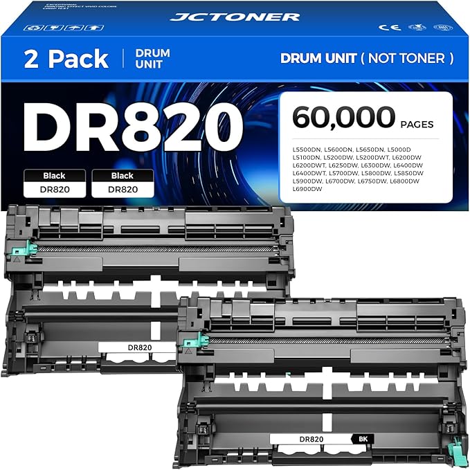 DR820 Drum Unit (Not Toner) 2-Pack Replacement for Brother DR-820 Imaging Drum Compatible for HL-L6200DW L6200DWT L5200DW L5100DN L5000D L6400DW MFC-L5800DW L5700DW L6700DW L6800DW DCP-L5600DN Printer